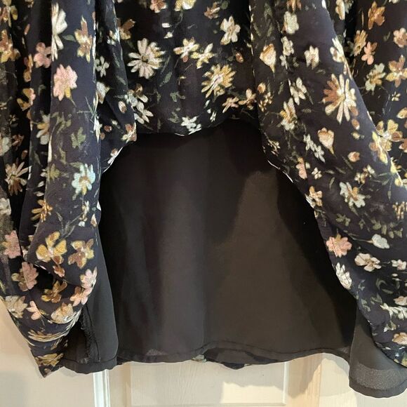 Sanctuary Black Floral Ruffle Long Sleeve Mini Dress Fully Lined Size Medium - Picture 4 of 7